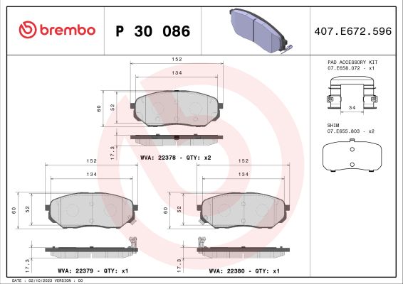 A.B.S. P 30 086 BREMBO Bremsbelagsatz, Scheibenbremse